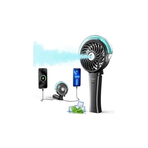 WITHOUSE 6000mAh Portable Handheld Misting Fan as Backup Power, 50ml XL Water Tank, 20H Runtime 3 Speeds, 180° Foldable Rechargeable Mist Fan for Travel, Outdoors, Makeup - Black - Image 1