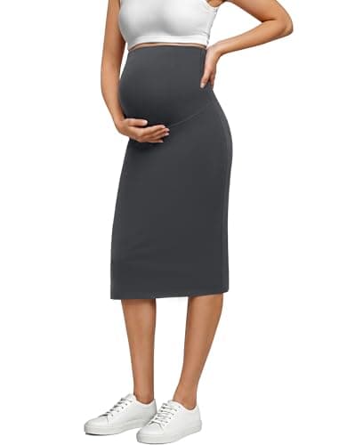 DLOODA Women's Maternity Midi Pencil Skirt, High Waist Pregnancy Work Clothes Over The Belly Stretchy Outfits - Image 1
