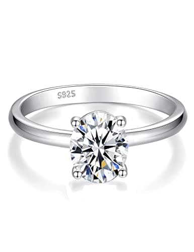 IMOLOVE Moissanite Oval Engagement Rings for Women 1.5CT Oval Ring Sterling Silver 18K White Gold Plated Solitaire Engagement Ring Promise Ring Wedding Ring for Her-75 - Image 1