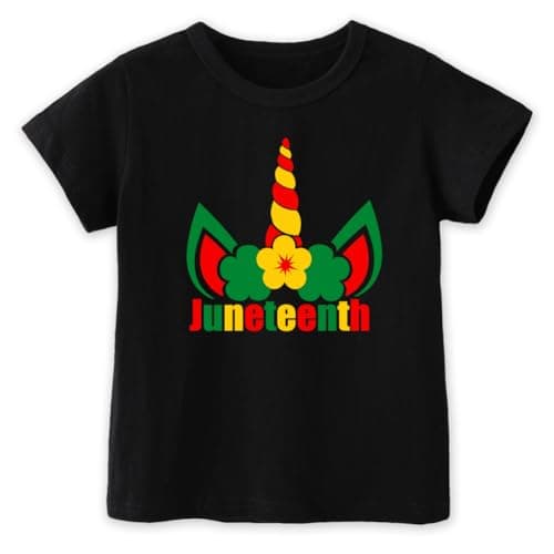 hrcfbk Toddler Baby Boys Girls Juneteenth T-Shirt Short Sleeve Black History Freedom Day Kids Shirt(Black Unicorn,3-4T - Image 1
