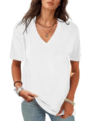 UNCLECAT Women's V-Neck T Shirts Sexy Short Sleeve Tops Summer Oversized Tees White - Image 1