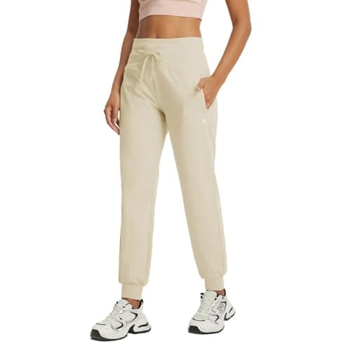 M MAELREG Golf Fleece Joggers for Women with Zip Pockets High Waisted Winter Athletic Tapered Sweatpants for Women Light Khaki - Image 1
