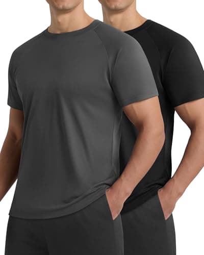 Barjneel 2 Pack Workout Shirts for Men - Black Casual Quick Dry Moisture Wicking Men's T-Shirts for Gym Running Athletic - Image 1