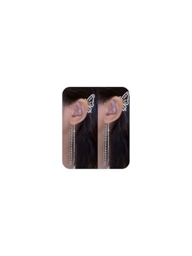 YRlilicc Sparkling Rhinestone Angel Wing Ear Cuffs Non-Piercing Earrings Glitter Iced Out Crystal Angel Wings Cartilage Climber Ear Wrap Prom Party Festival Ear Jewelry for Women (Wing Style 2) - Image 1