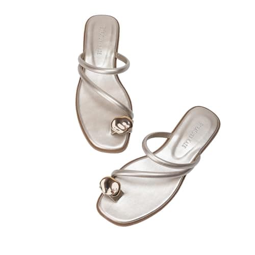 Stratuxx Kaze Women's Toe Ring Flat Sandals Open Toe Loop Dressy Thong Sandals with Cushioned Insole for Summer Vacation Beach Wear - Image 1