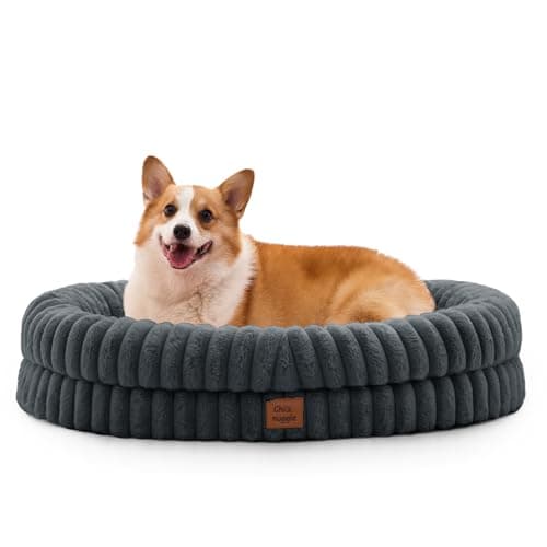 ChiXnuggle Orthopedic Dog Bed for Large Dogs, Waterproof Faux Rabbit Fur Dog Couch with Egg Crate Foam Support and Washable Removable Cover, Bolster Pet Sofa with Non-Slip Bottom, 35x28x7, Dark Grey - Image 1