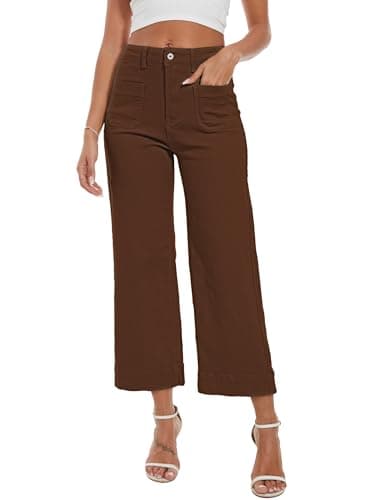 DAOAO Brown Pants Women Wide Leg Jeans Woman Cropped Teacher Pants High Waisted Stretchy Trendy S - Image 1
