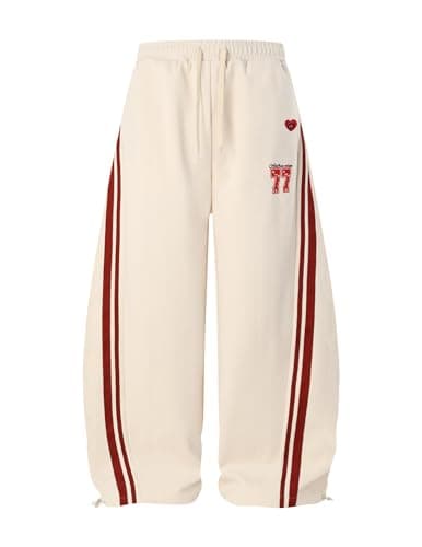 Aelfric Eden Barrel Sweatpants for Mens Side Striped Drawstring Elastic Waisted Wide Leg Lounge Pants with Pockets Beige X-Small