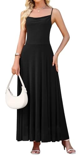 WEACZZY Women Cowl Neck Maxi Dresses Elegant Spaghetti Strap Dress Wedding Guest Dress Holiday Beach Long Dresses,Black,Small - Image 1