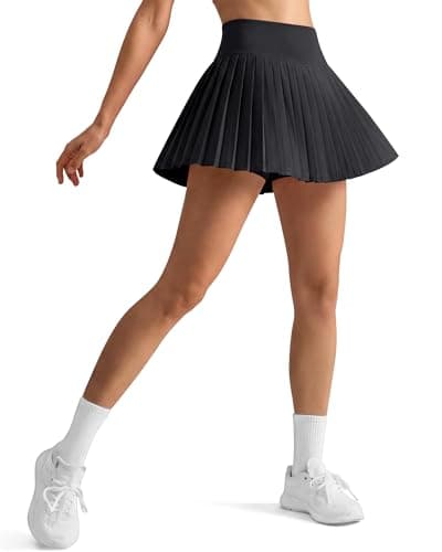 G4Free Tennis Skirt for Women High Waisted Seamless Skorts Summer Athletic Pleated Skort Comfy Built-in Shorts with Pockets (Black,XL) - Image 1