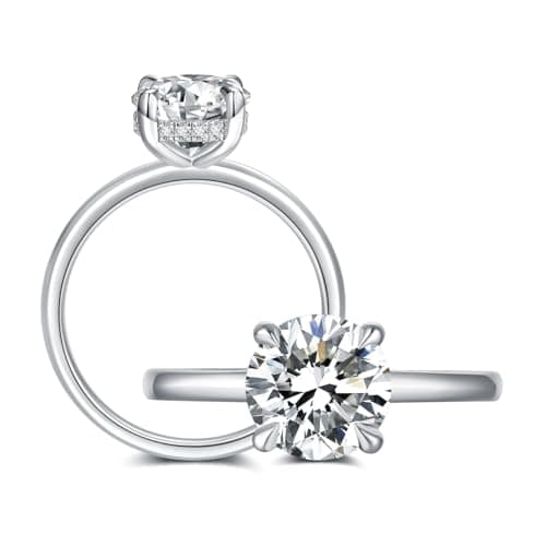 IMOLOVE Moissanite Engagement Ring for Women, 2CT Round Cut Hidden Halo Bridal Ring with D Color VVS1 Stone, 18K White Gold Plated Sterling Silver Size 5.5 - Image 1