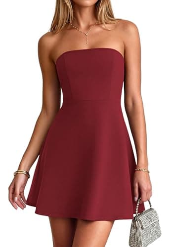 PRETTYGARDEN Women's Strapless Mini Summer Dresses 2026 Casual A Line Tube Top Formal Cocktail Party Graduation Short Dress(Wine Red,X-Large) - Image 1