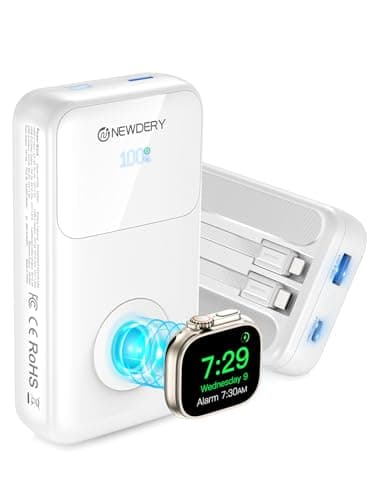 NEWDERY 5-in-1 Portable Charger 20000mAh Power Bank for Apple Watch/iPhone, PD 20W Fast Charging with LED Display, Built-in 2 Cables, Travel Battery Pack Compatible with iWatch, iPad, Samsung - Image 1
