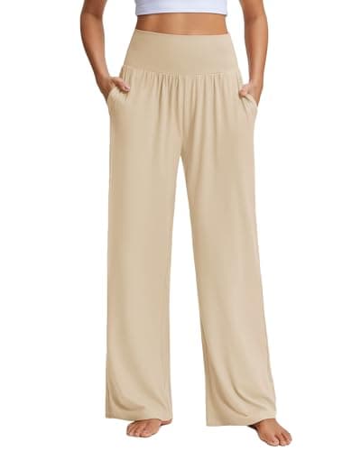 Stelle Wide Leg Lounge Pants for Women Casual Loose Yoga Sweatpants Comfy High Waisted Flowy Pants 26/28/30 Inseam Beige - Image 1
