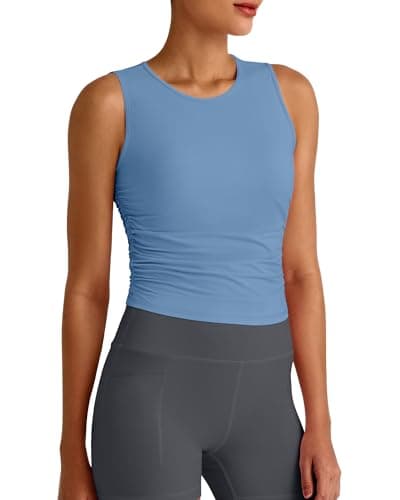 G4Free Work Out Tank Tops for Women Waist Length Pilates Tops Fast Dry Breathable Athletic Tanks for Gym Yoga Running (Dusty Blue,XL) - Image 1