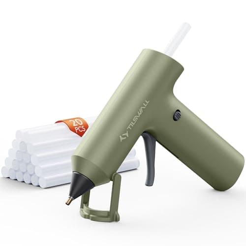 Tilswall Cordless Hot Glue Gun, Fast Preheating, Glue Gun and Sticks Set with 2Ah USB-C Rechargeable, 20 Premium Glue Sticks, High Temp Compact Size Ideal for Crafts, DIY Making, Repairs Olive Green - Image 1