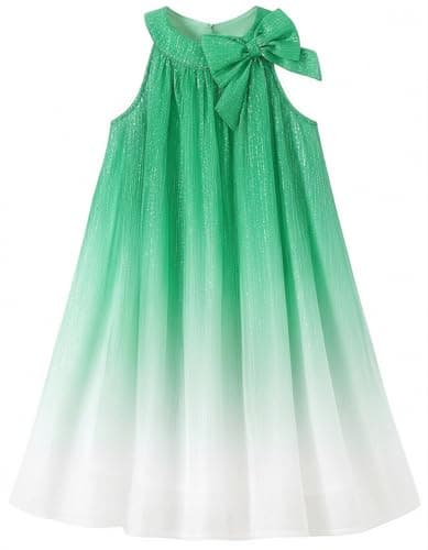 NIUSC Summer Dresses for Girls Halter Chiffon Dress Tween Ombre Blingbling Fancy Beach Sundress Kids Cute Wedding Birthday Party Princess Outfit, Green, 9-10 Year - Image 1