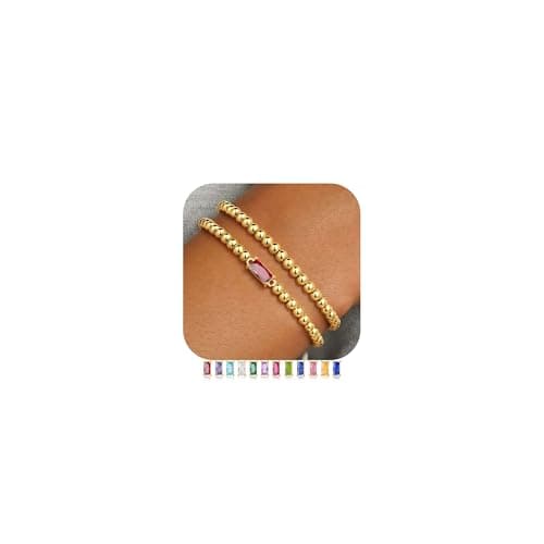 Ursteel Beaded Birthstone Bracelet for Women,14K-Gold-Plated Garnet Red Color Birthstone Bracelet for Women Stretch Beaded Bracelets January Jewelry Birthday Gifts for Womens - Image 1