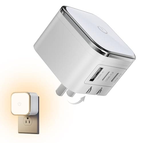45W GaN USB-C Wall Charger with Touch-Control Night Light, 3-Port Fast Charging Power Adapter (2 USB-C + 1 USB-A), Foldable Plug, PPS Support (White) - Image 1