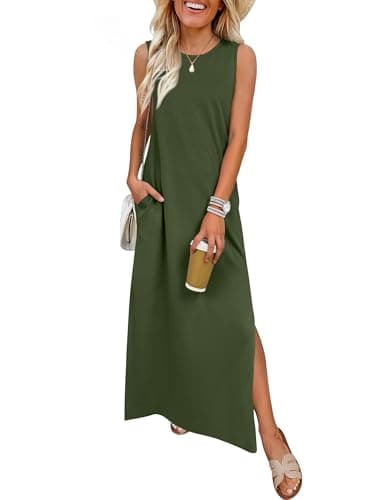 ANRABESS Women Summer Casual Sleeveless Maxi Sundress Beach Tank Dresses Pockets Travel Vacation Clothes Cruise Outfits 2026 Army Green XX-Large - Image 1