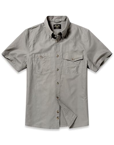 CHRONOLINE Men’s Short Sleeve Oxford Button Down Shirt – 100% Cotton Casual Utility Shirt with Flap Pockets Stone Gray - Image 1