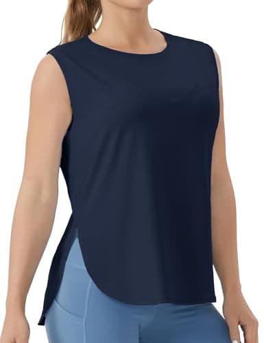 THE GYM PEOPLE Women's Workout Tank Tops Loose Fit Sleeveless Cotton Running Shirts Dark Navy Blue - Image 1