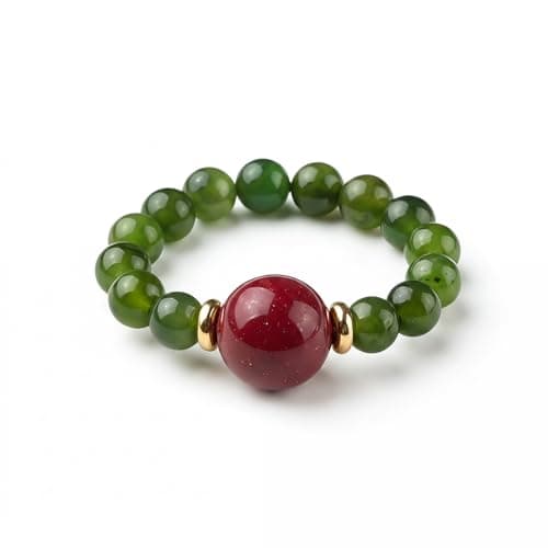 ANNIE WU Natural Hetian Jade & Purple Sand Beaded Ring for Women - Image 1
