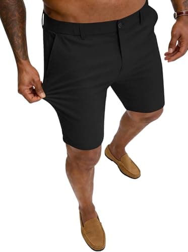 ZKMAN Men's 7" Slim Fit Performance Stretch Skinny Tapered Dress Chino Shorts Expandable Waist Lightweight Casual Short(Black XXL) - Image 1