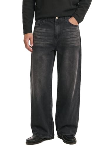 Comdecevis Men's Loose Fit Jeans Baggy Wide Leg Denim Pants for Outdoor Streetwear Black Washed 40(XXL) - Image 1