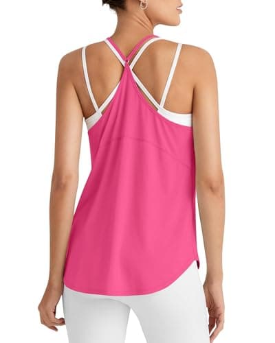 G4Free Running Tops for Women Spaghetti Workout Tank Fast Dry Athletic Racerback Gym Yoga Tanks Lightweight Summer Activewear (Hot Pink,XL,) - Image 1