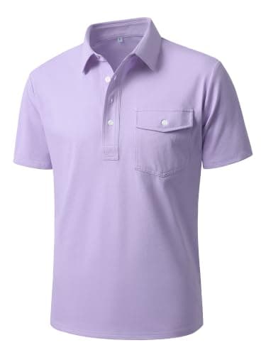 JEMLDL Polo Shirts for Men Quick Dry Breathable Slim Fit with Pocket Business Casual Stretch Comfort Shirt Pink Purple S - Image 1