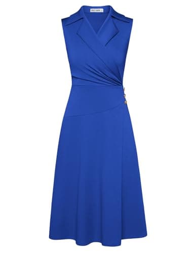 GRACE KARIN Royal Blue Work Midi Dresses for Women,Wrap Business Casual Funeral Outfit for Women,Wedding Guest Dresses XXL - Image 1