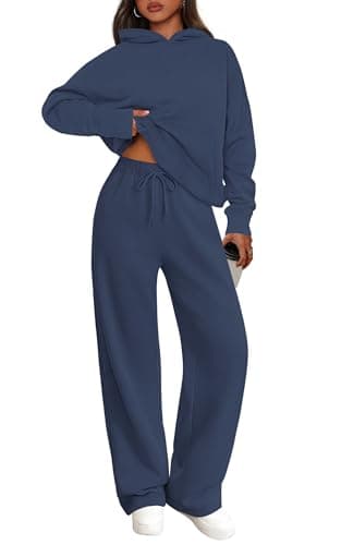 PRETTYGARDEN Women's 2 Piece Outfits Fall Sweatsuits Oversized Hoodies Wide Leg Sweatpants Tracksuits Lounge Travel Matching Sets (Grey Blue,M) - Image 1