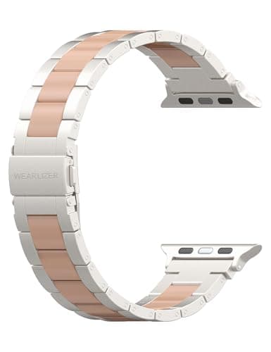 Wearlizer Compatible with Apple Watch Band 38/40/41/42mm Fashion Wristbands Womens, Stainless Steel + Resin Metal Replacement for iWatch Series 11 10 9 8 7 6 5 4 3 SE/Ultra 3 2 1-Starlight+Rose Gold - Image 1