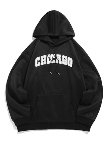 ZAFUL Mens Hoodies Unisex Hoodie Y2K Letter Graphic Print Long Sleeve Drawstring Hoodie Sweatshirt Men Women Streetwear Black XL - Image 1