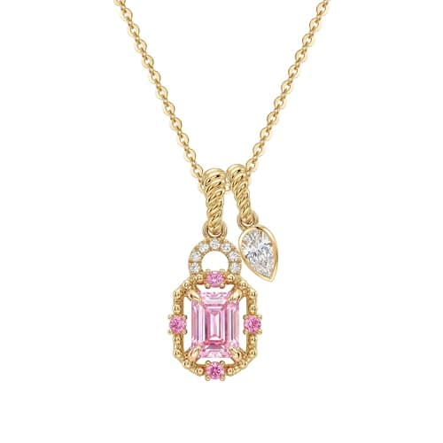 MTMY Dainty Gold Necklace for Women, 14K Gold Plated Colorful CZ Pendant Necklace with Removable Charm Stackable Jewelry Gift (Pink) - Image 1