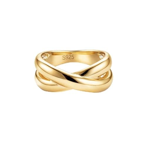 TOPROO Women's Chunky Intertwined Band Ring, 14K Gold Plated 925 Sterling Silver, Minimalist Statement Jewelry for Daily Elegant Wear - Image 1