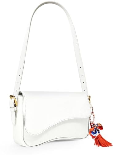 Shoulder Bag for Women Y2K Trendy Purse PU Leather Hobo Handbags Clutch Saddle Crossbody Underarm Bag (White) - Image 1