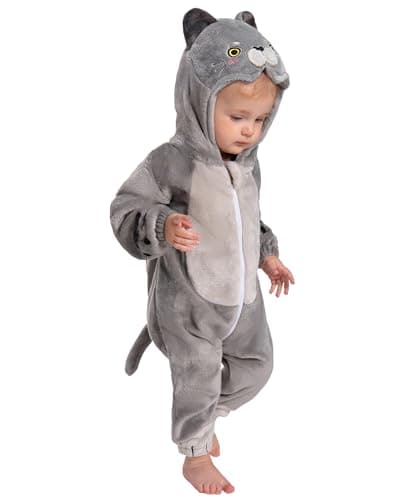 OLAOLA Baby Animal Costume Onesie, Unisex Toddler British Shorthair Cat Romper, Plush Cosplay Dress Up Infant Outfits Halloween Costume - Image 1