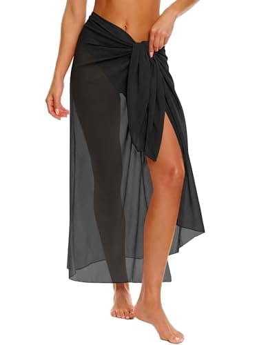 ANRABESS Women Sarong Wraps Swimsuit Coverup Long Sheer Swimwear Bathing Suit Cover Ups Skirt 2026 Beach Vacation Clothes Black - Image 1