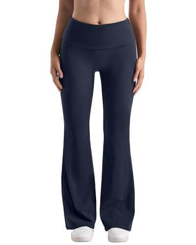 MOOSLOVER Women Flare Leggings Fold Over Bootcut Yoga Pants Casual Y2K Lounge Pants Comfy Cotton Leggings(S, Dark Navy Blue) - Image 1