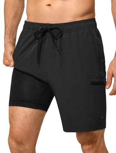 SILKWORLD Mens Swim Trunks Quick Dry Compression Liner Shorts Bathing Suit Swimwear with Cargo Pockets, Black, Small - Image 1