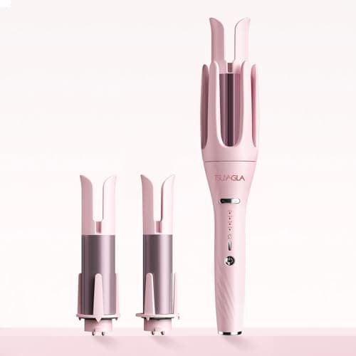 3 in 1 Automatic Curling Iron, Hair Curlers with 3 Curling Barrels (1" - 1.25" - 1.5"), Rotating Curling Iron with 3 Temp, 2-Way Rotation, 10S Fast Heating, Anti-Scald, Dual Voltage, Pink - Image 1