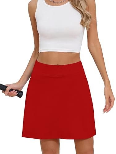 Heymoments Women Active Athletic Skirts Red Small Lightweight Comfy Summer Workout Golf Tennis Running Hiking Cycling Skater Bike A Line Underneath Mini Skort Sport Dress - Image 1
