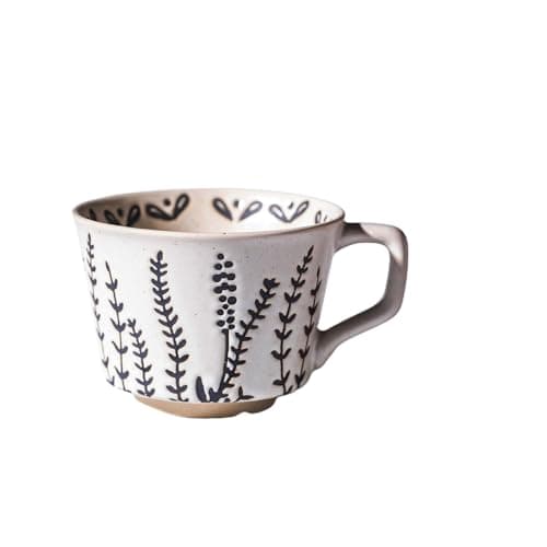 JINNTHE 12oz Coffee Mugs, Ceramic Coffee Mugs with Leaves Patterns for Man,Woman Modern Coffee Mug for Latte Cappuccino Cocoa, Dishwasher Microwave Safe, Stoneware Cup, Special Gifts, Lavender - Image 1