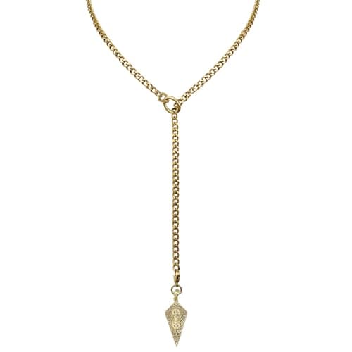 EverGlimp 18K Gold Plated Knight's Shield Slip Chain for Women – 27'' Stainless Steel Y Lariat Necklace with Diamond Relief Pendant, Adjustable Long Cuban Chain Jewelry Gift - Image 1