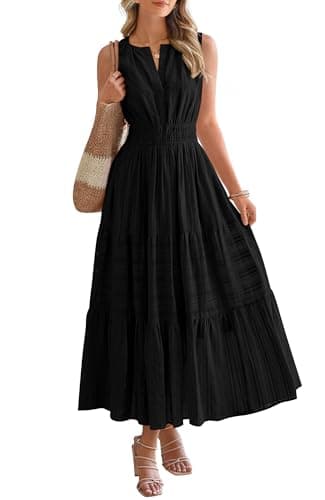 BTFBM Summer Dresses for Women 2026 Sleeveless Boho V Neck A Line Flowy Spring Casual Maxi Dress Beach Vacation Pockets(Black, Small) - Image 1