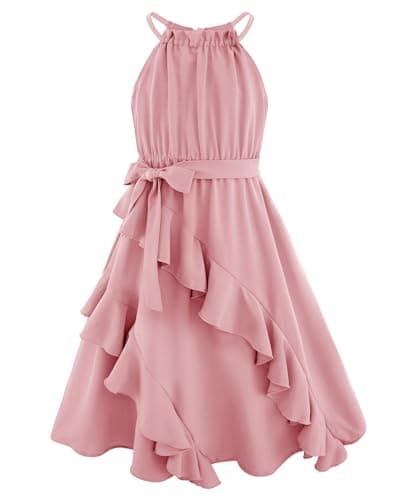 HOZIY Girl Dresses Size 7-8 Junior Summer Spring Fall Halter Dresses Junior Kids Elegant School Graduation Party Formal Birthday Sundresses Dusty Pink - Image 1