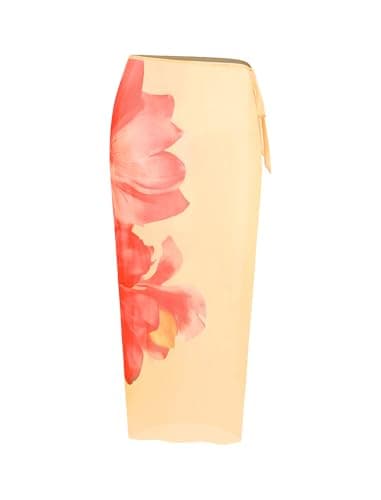 ZAFUL Womens Sheer Sarong Beach Cover Up Floral Bathing Suit Wrap High Slit Lightweight Bikini Coverups Swimsuit Skirt Pareo Vaction Clothes Yellow Summer 2026 Small - Image 1