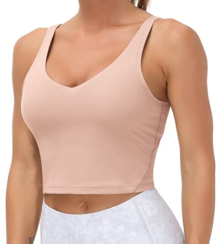 Women’s Longline Sports Bra Wirefree Padded Medium Support Yoga Bras Gym Running Workout Tank Tops(Soft Pink, Small) - Image 1